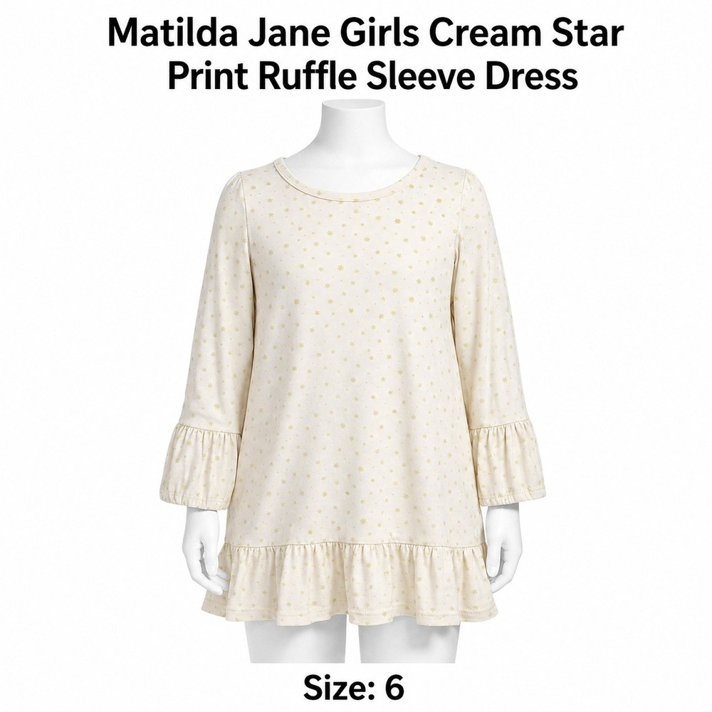 Matilda Jane‎ Girls Cream Star Print Ruffle Sleeve Dress Size 6